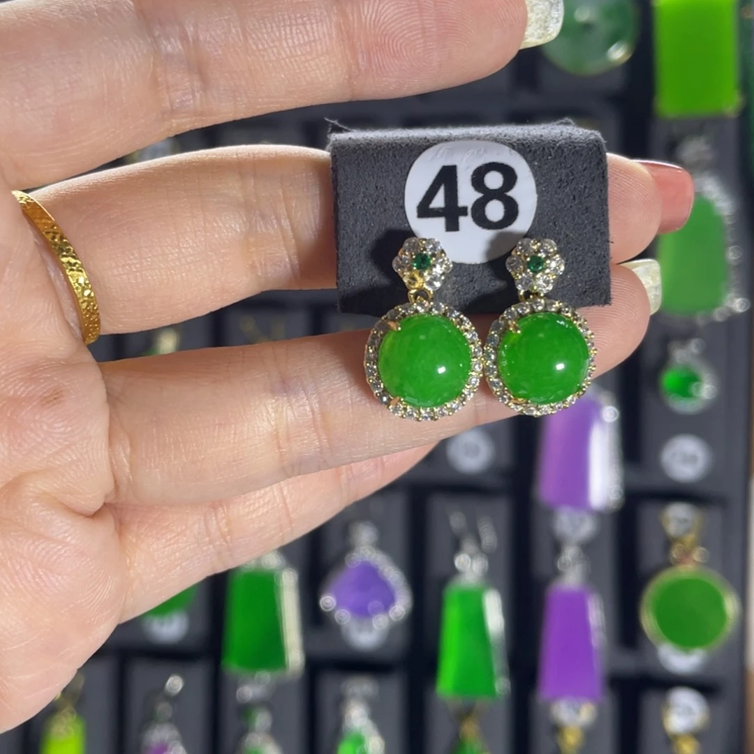 银S925镶嵌翡翠耳饰48