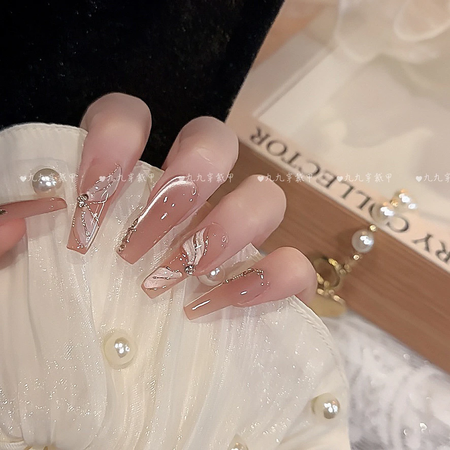 暮云 手工穿戴秋冬猫眼飘带纯欲高级显白光疗美甲可拆卸穿戴甲