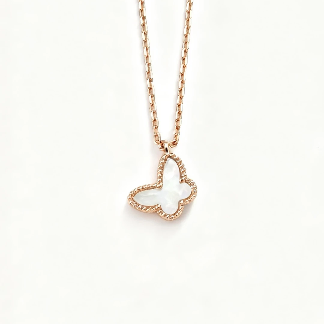 合金项链 玫瑰金蝴蝶白母贝锁骨链