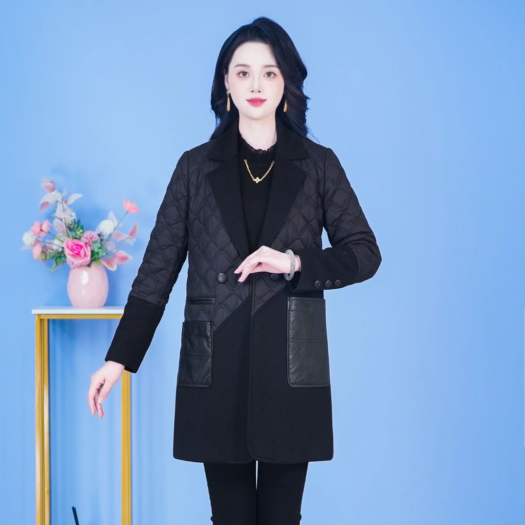 秋冬新款时尚显瘦气质百搭保暖黑色中长款休闲棉服棉衣【SJYC523】