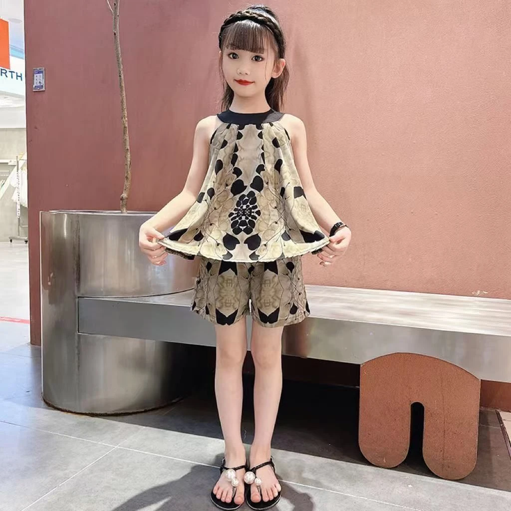 女童夏季无袖套装2025新款韩版儿中大童夏季潮款小女孩两件套