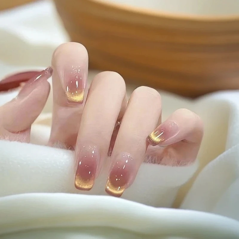 2025新款高级感落日晚霞猫眼纯手工穿戴甲片超级显白高级穿戴美甲