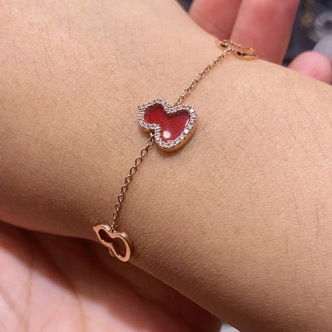 手链18K金镶嵌钻石k玫红玛瑙葫芦手链