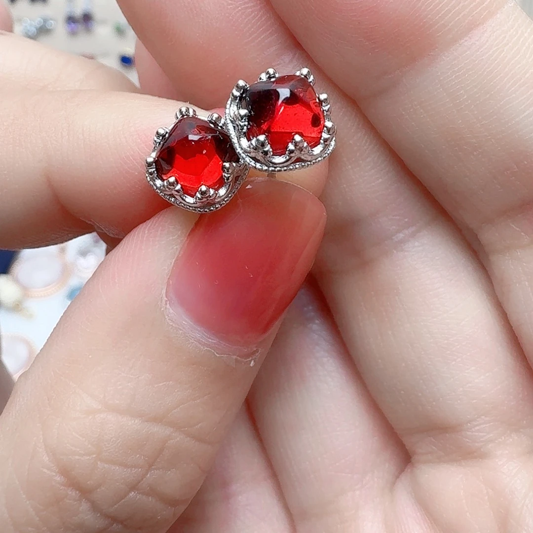 石榴石耳饰银S925镶嵌