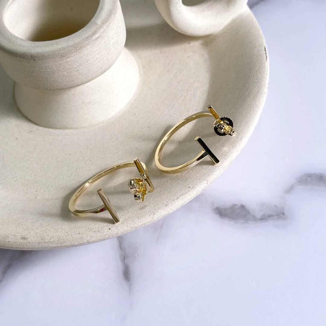 99新 Tiffany & Co./蒂芙尼 中号黄金圈形耳钉