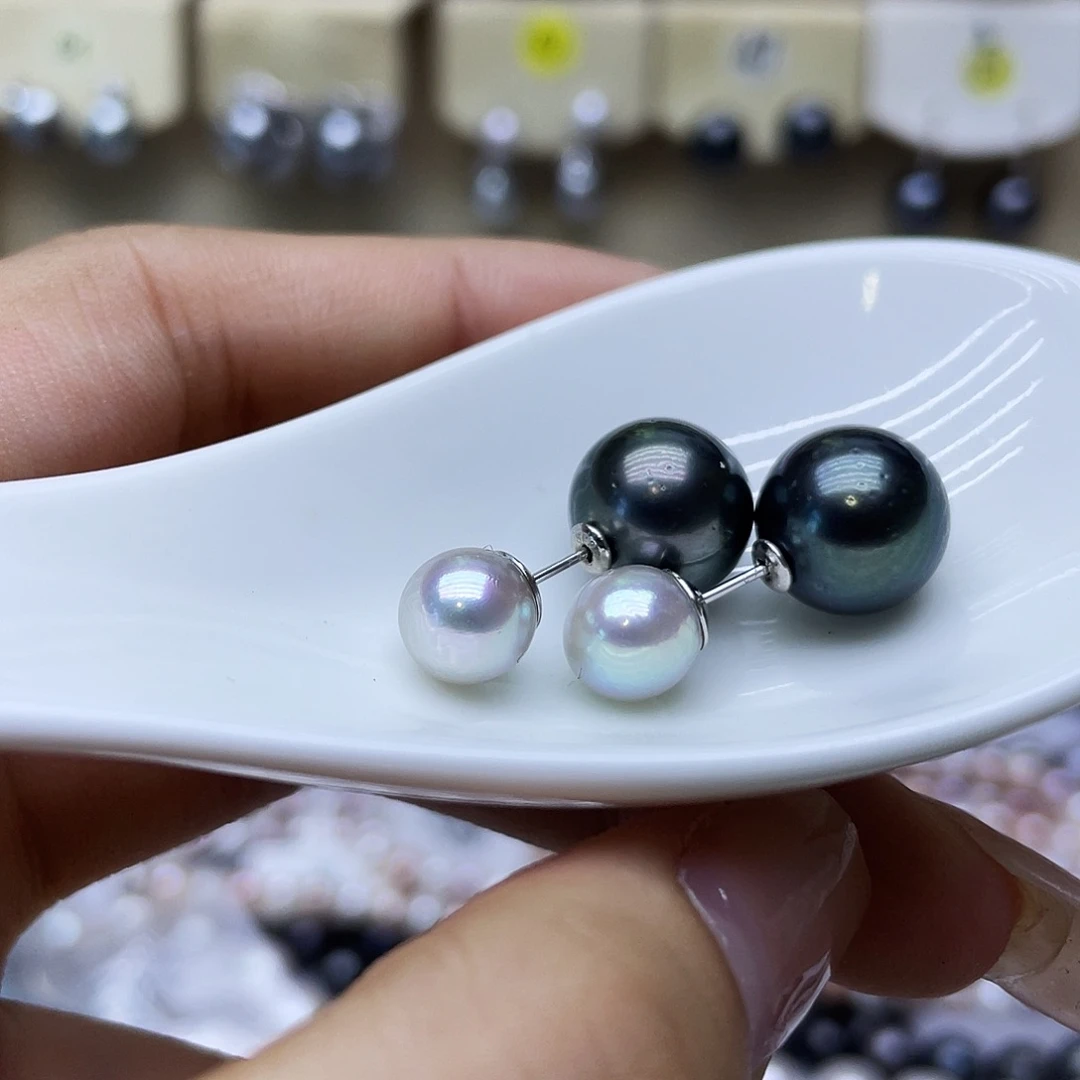 银S925镶嵌海水珍珠耳饰