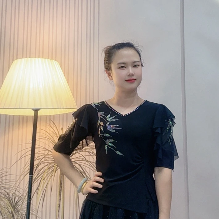 广场舞女士短袖舞蹈服摩登舞拉丁舞交谊舞练功演出服