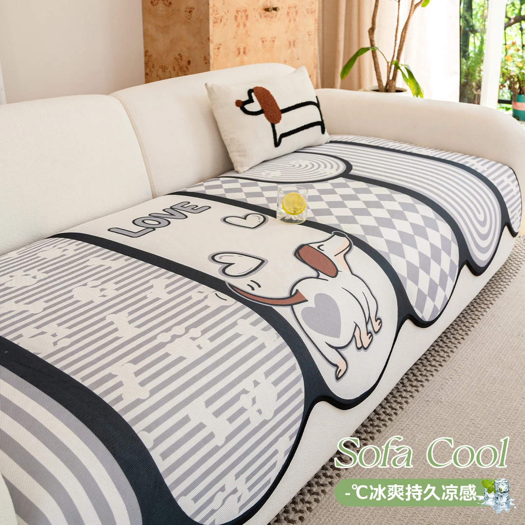 足姿2025夏季新款异形沙发垫卡通凉感冰丝坐垫直排防滑防猫抓凉席