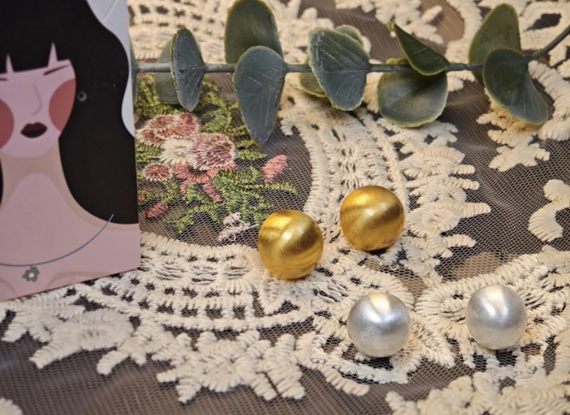 铜合金耳饰 S925银针磨砂拉丝半圆耳钉复古港风爆款秋冬小众设计