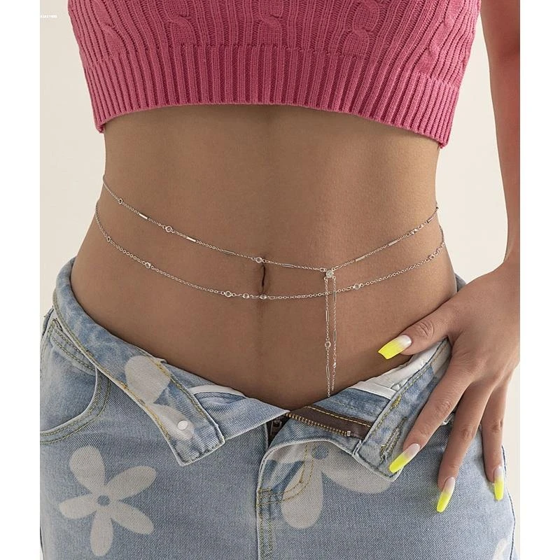 穿刺肚脐钉腰链一体性感时尚百搭身体链欧美水钻