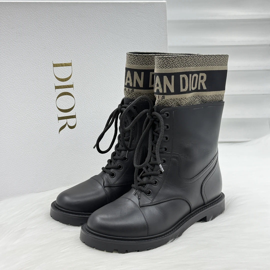 99新 DIOR/迪奥 D-Major刺绣中筒靴 38码 公价1w x098