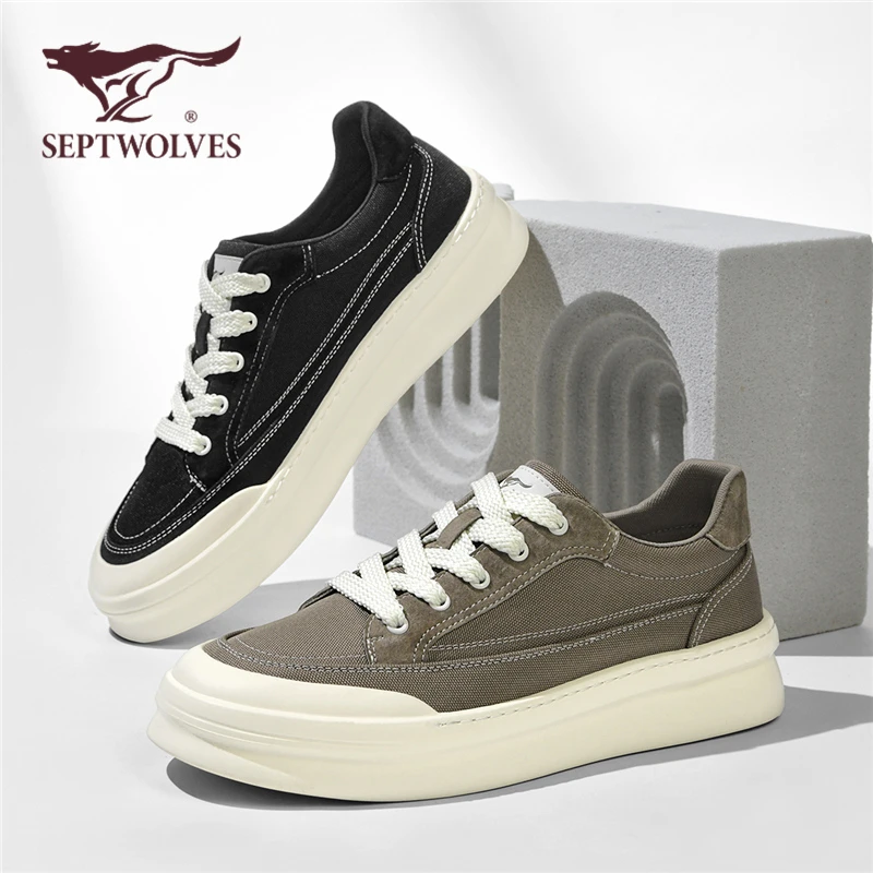 七匹狼秋季男鞋2025新款韩版百搭帆布鞋男士低帮板鞋潮流黑色布鞋