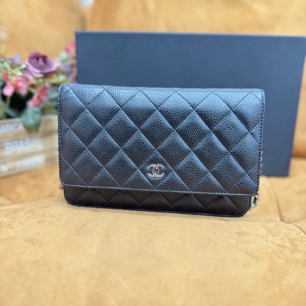 99新 Chanel/香奈儿 黑银荔枝牛经典发财woc（芯片款）