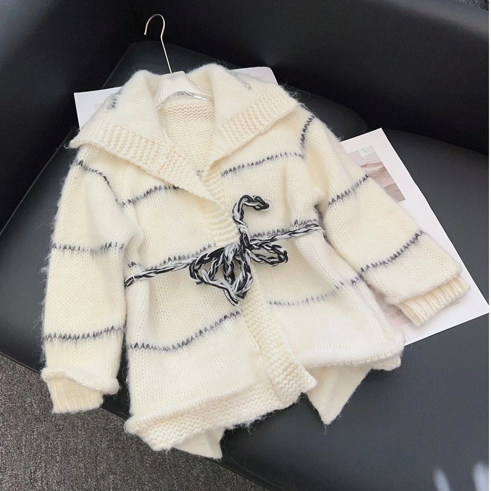 羊毛针织衫开衫白色gupin外套女士冬装长袖上衣B241