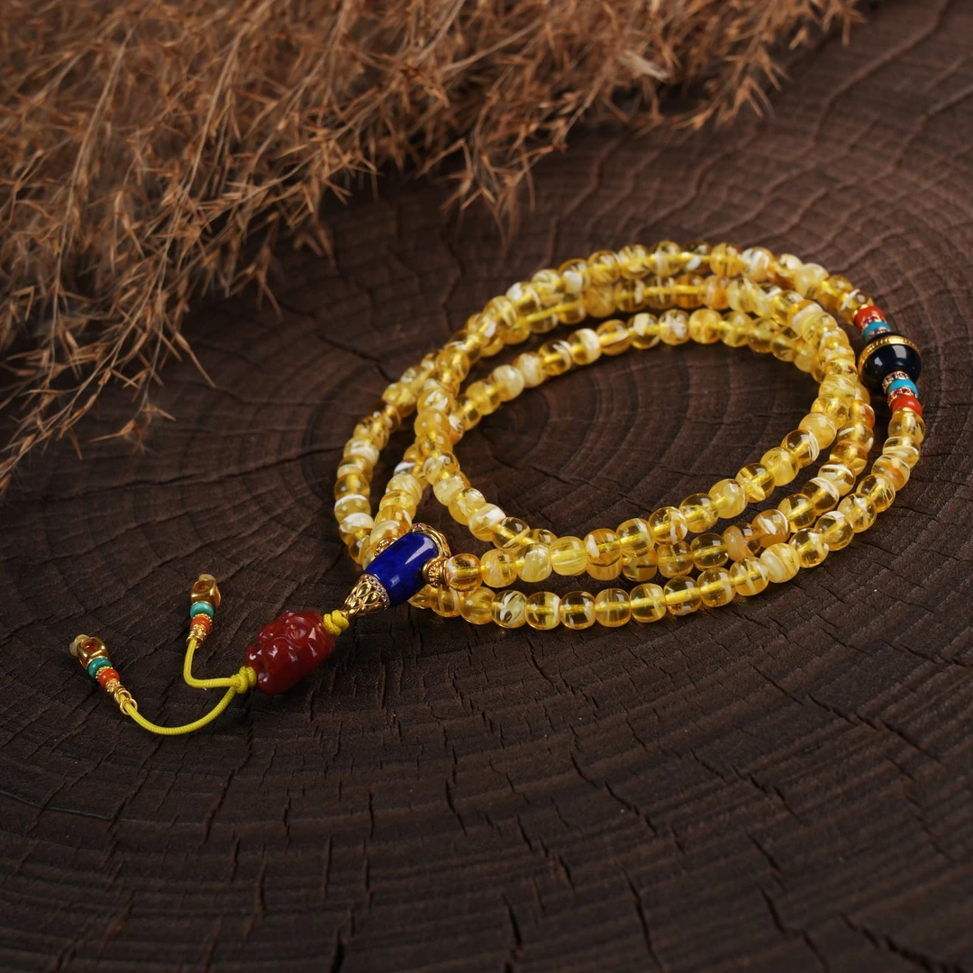 琥珀蜜蜡妖花108颈链  B1009