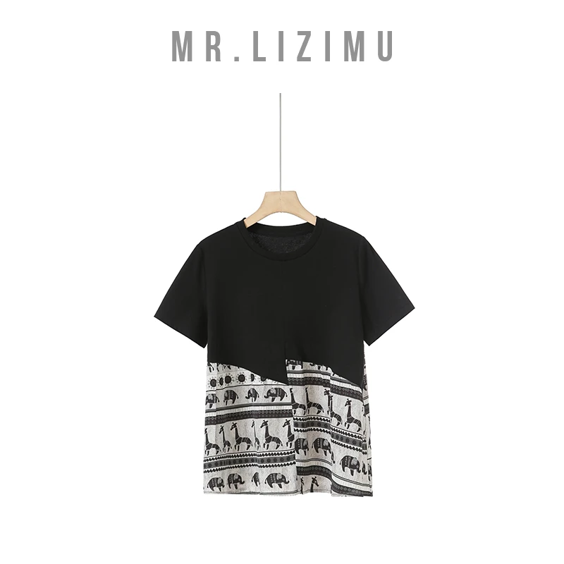 李子木先生圆领拼接短袖T恤爆款2025夏日穿搭显瘦纯欲慵懒风女装