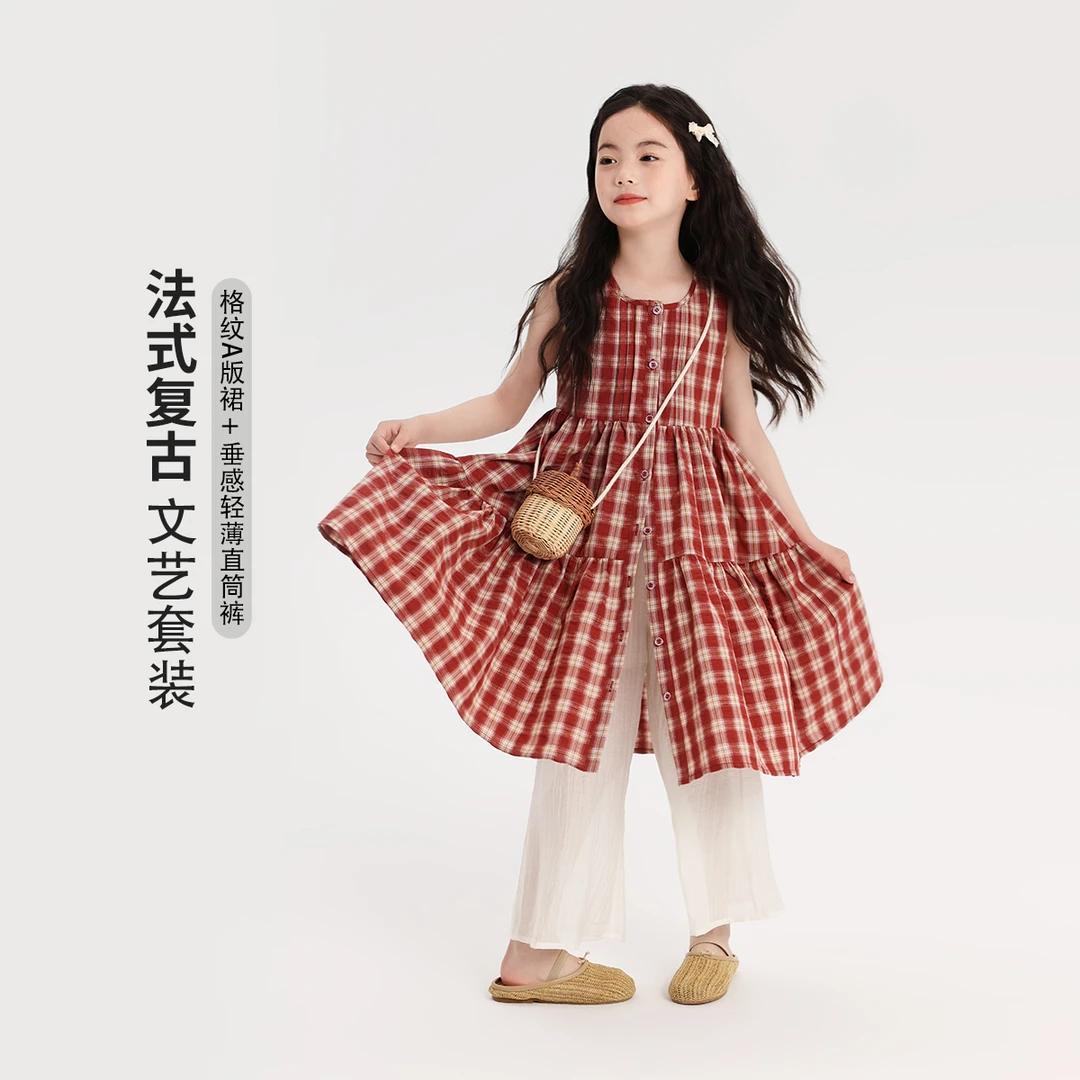 布丁哈鲁【有格调】波点红色连衣裙女童夏季2025连衣裙G52SB145