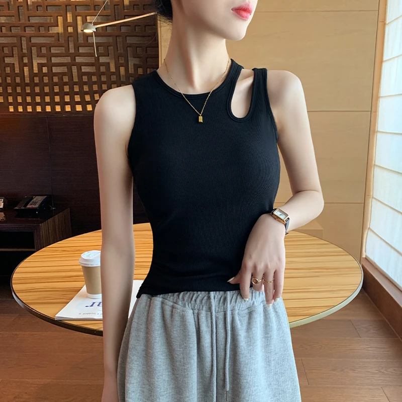 镂空黑色背心女夏外穿2025新款美背文胸一体无袖吊带内搭打底上衣