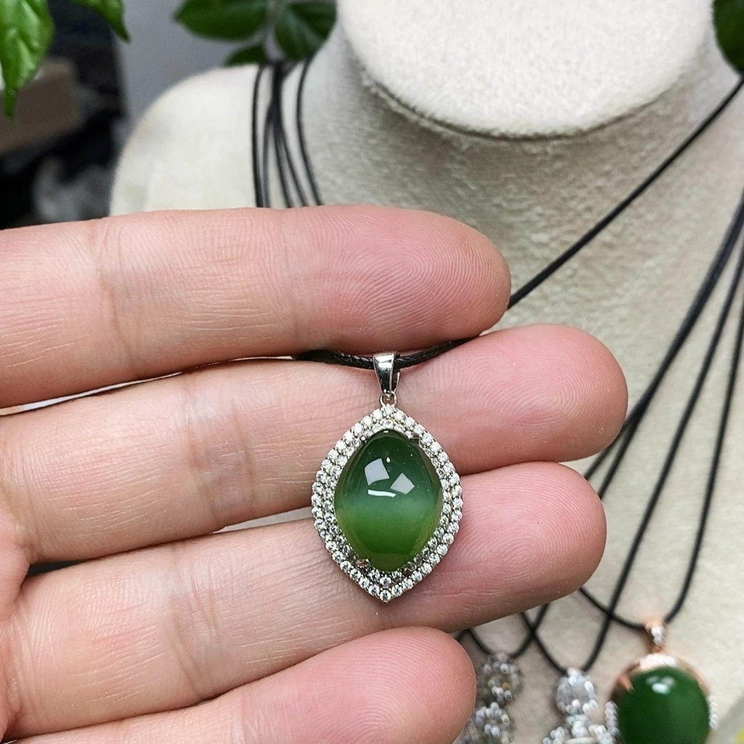和田玉（碧玉）银S925镶嵌颈饰