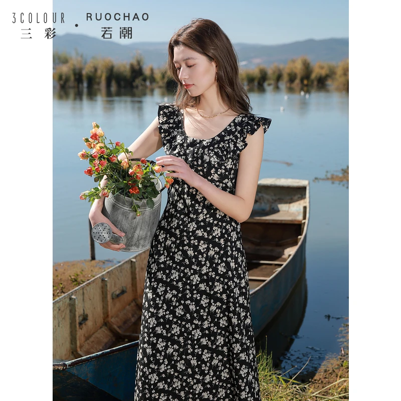 【黛一专属】Q401D010EL30大码女装2025春季新款法式U领碎花连dbq