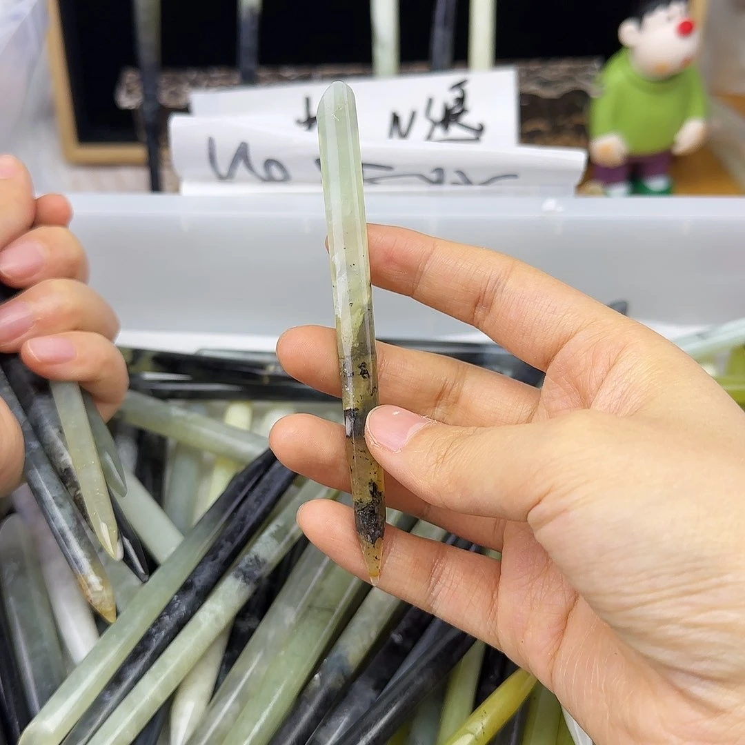 蛇纹石玉发饰合金青*青