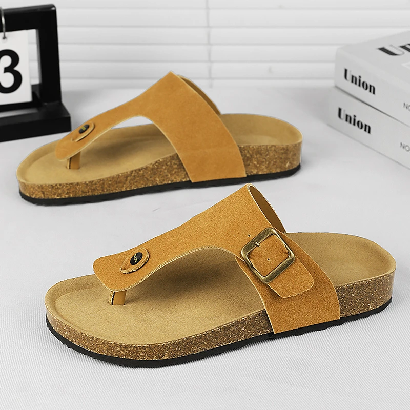 保罗笛纳人字拖鞋男士夏季2025时尚软木凉鞋百搭沙滩夹脚大码拖鞋