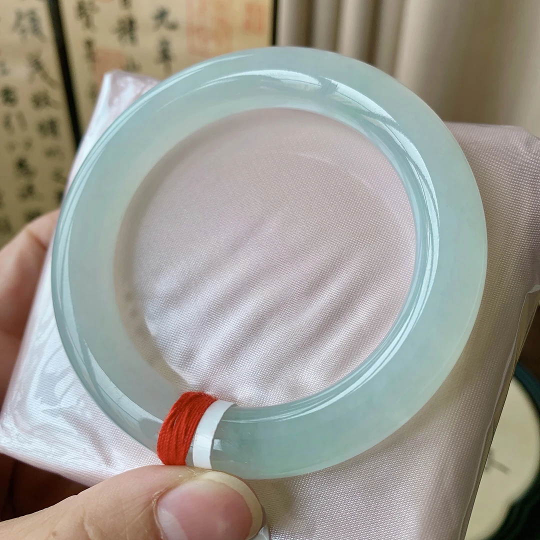 缅甸天然A货翡翠54-55圈口冰种晴水圆条水润起胶手镯女款0153