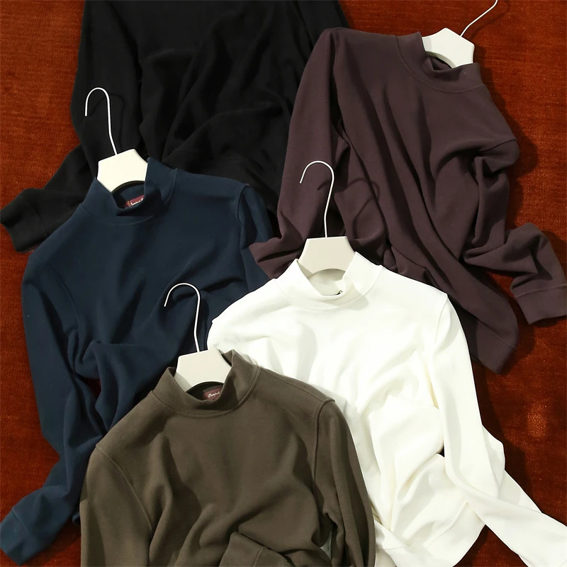 舒弹保暖 秋冬季男士羊毛混纺简约商务休闲半高领绒感T恤打底衫