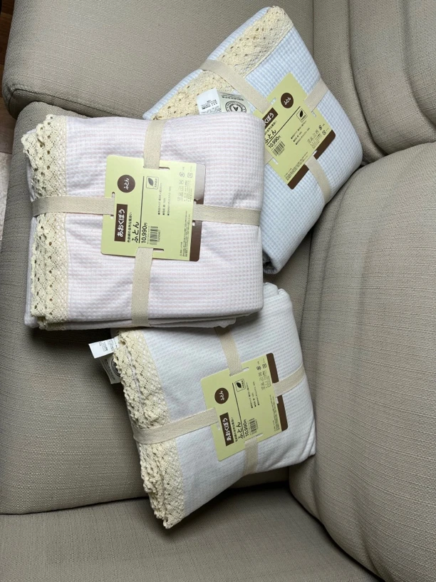 针织棉华夫格花边毯床单