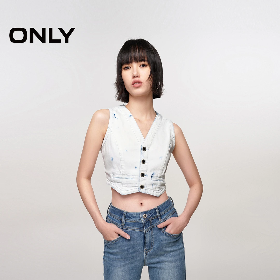 ONLY2025秋季新款辣妹废土风无袖短款牛仔开衫上衣女装|124256002