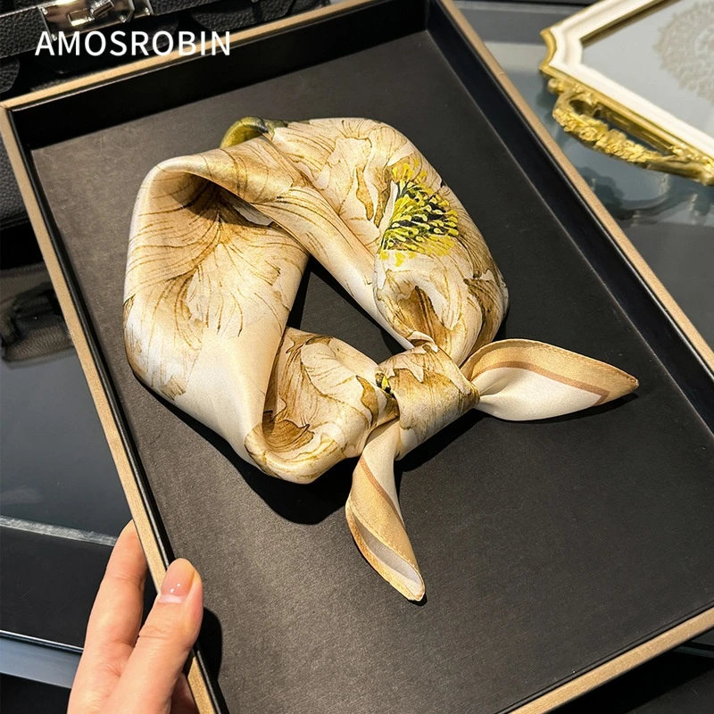 AMOS ROBIN2025春秋季装饰围巾拼色100%桑蚕丝真丝丝巾领巾小方巾