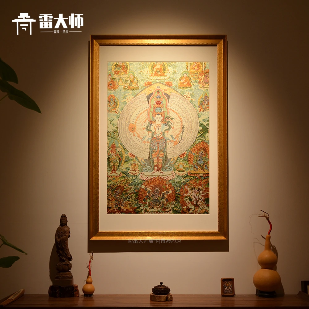 刺绣千手观音唐卡茶室玄关装饰画客厅背景墙挂画沙发餐厅入户