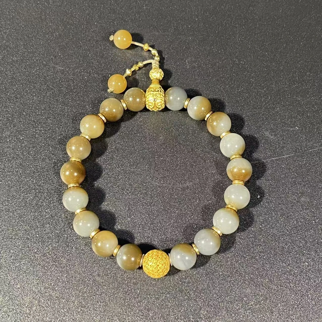 Lot8353 和田玉糖白圆珠手串