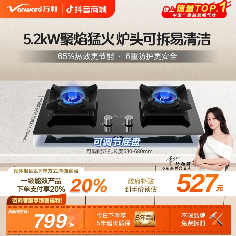 【政府补贴】万和燃气灶灶具炉具猛火灶一级能效5.2kW台嵌天然气C5