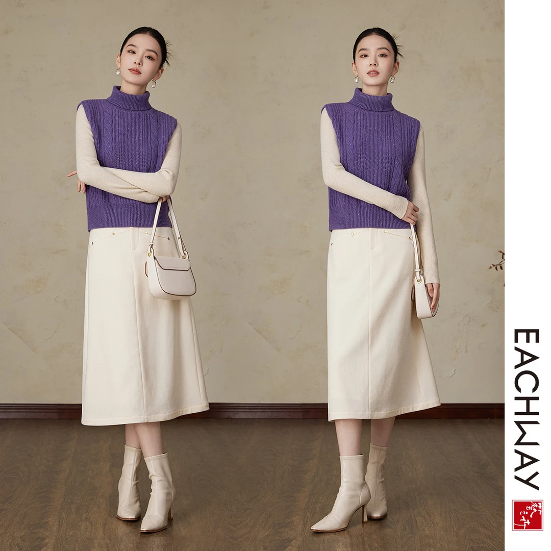 【叠穿必备羊毛马甲】宽松慵懒风高领毛衣2024秋冬羊毛衫女