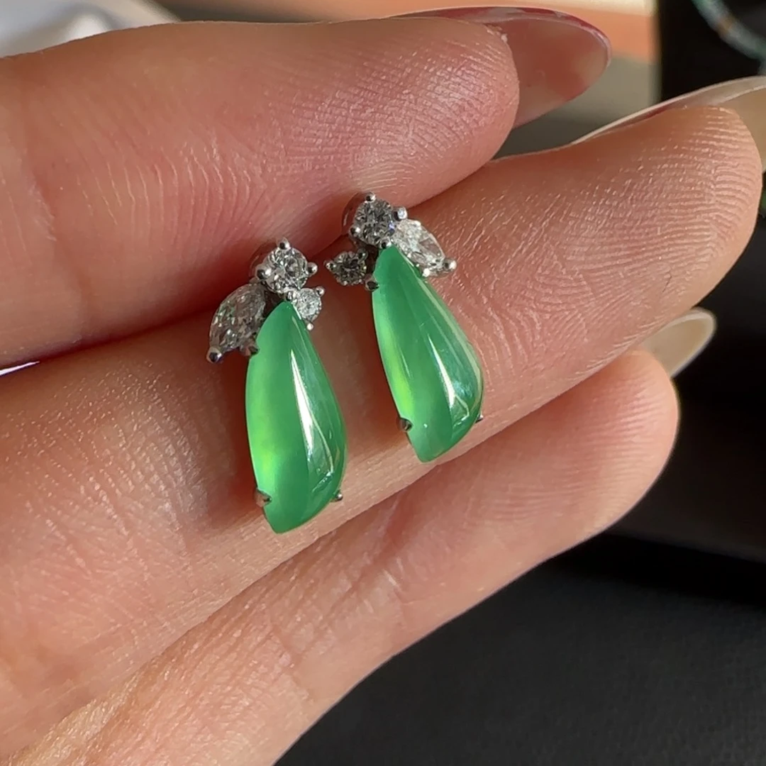 翡翠耳饰18K金镶嵌福瓜