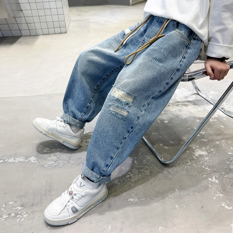 男童牛仔裤春秋破洞2025中大童休闲韩版长裤宽松儿童老爹裤洋气潮