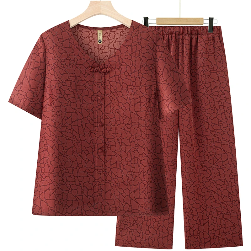 中老年女装夏季短袖套装加肥加大码妈妈装上衣老人衣服薄款两件套