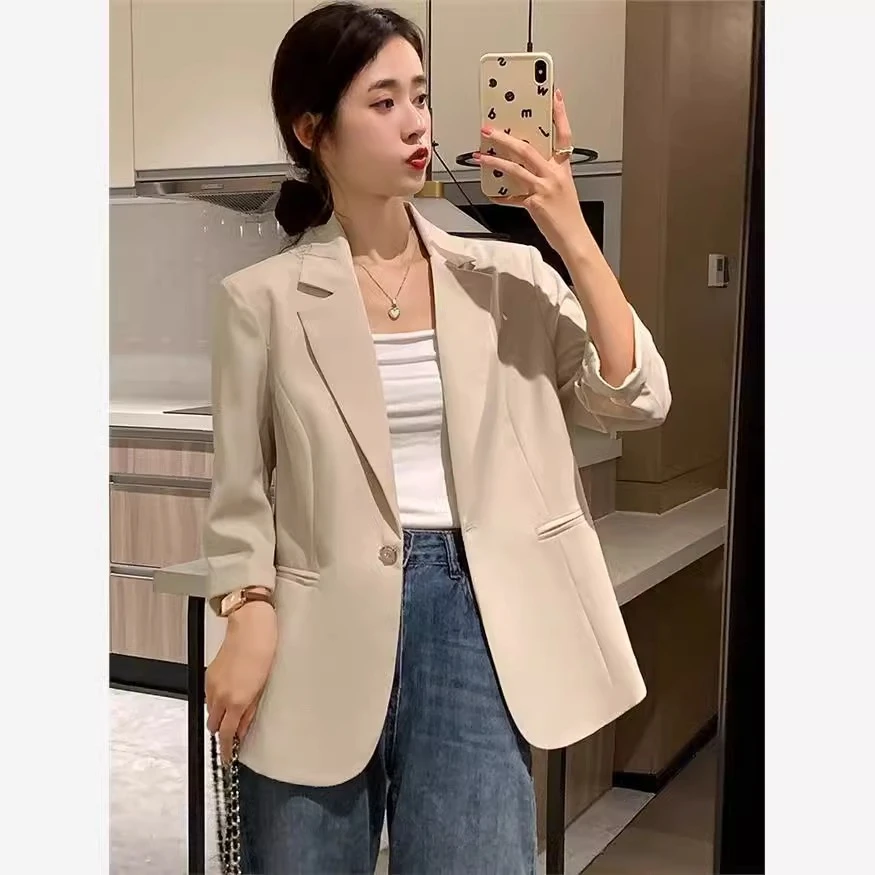 0583七分袖小西装外套女春夏新款小个子休闲收腰薄款西服上衣