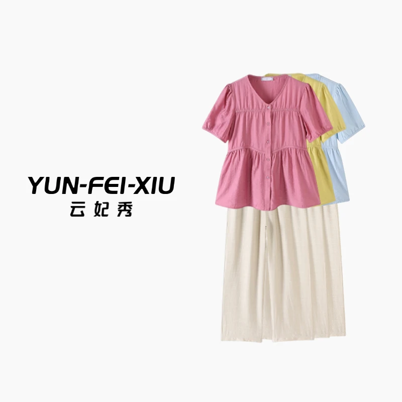 云妃秀大码女装套装时尚休闲气质显瘦短袖长裤两件套夏季9801AB