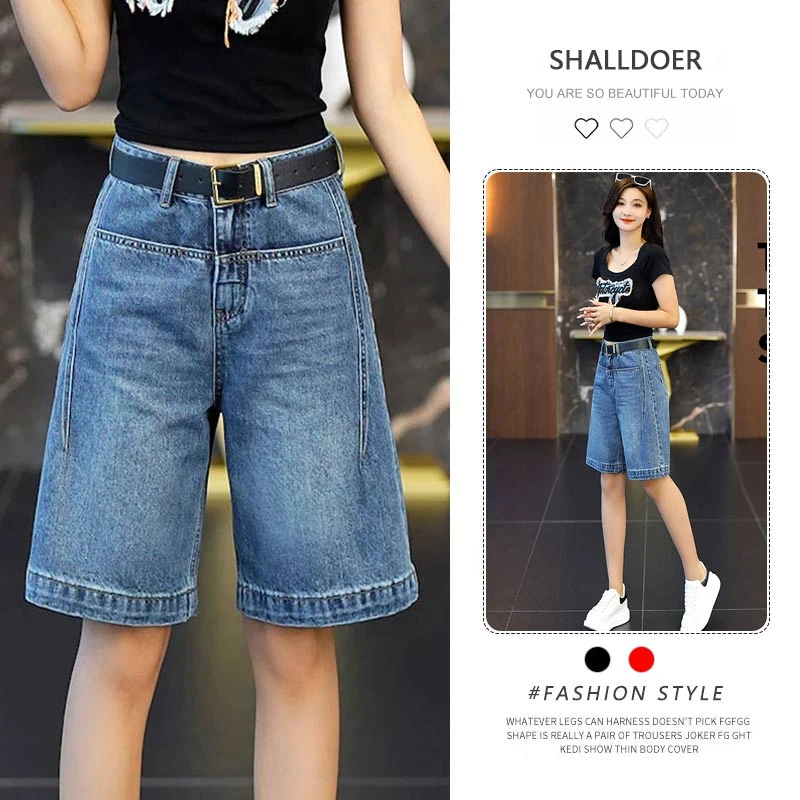 牛仔中裤女2025夏季新款薄款短裤高腰显瘦宽松a字裤小个子五分裤