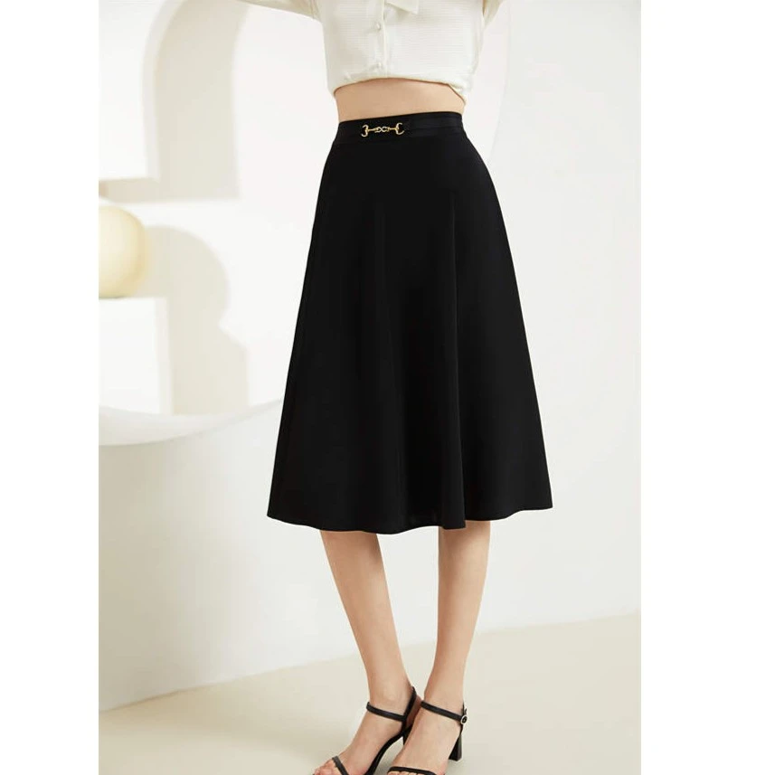 重磅新款半身裙女中长桑蚕丝显瘦中腰优雅夏垂感3503休闲半身裙