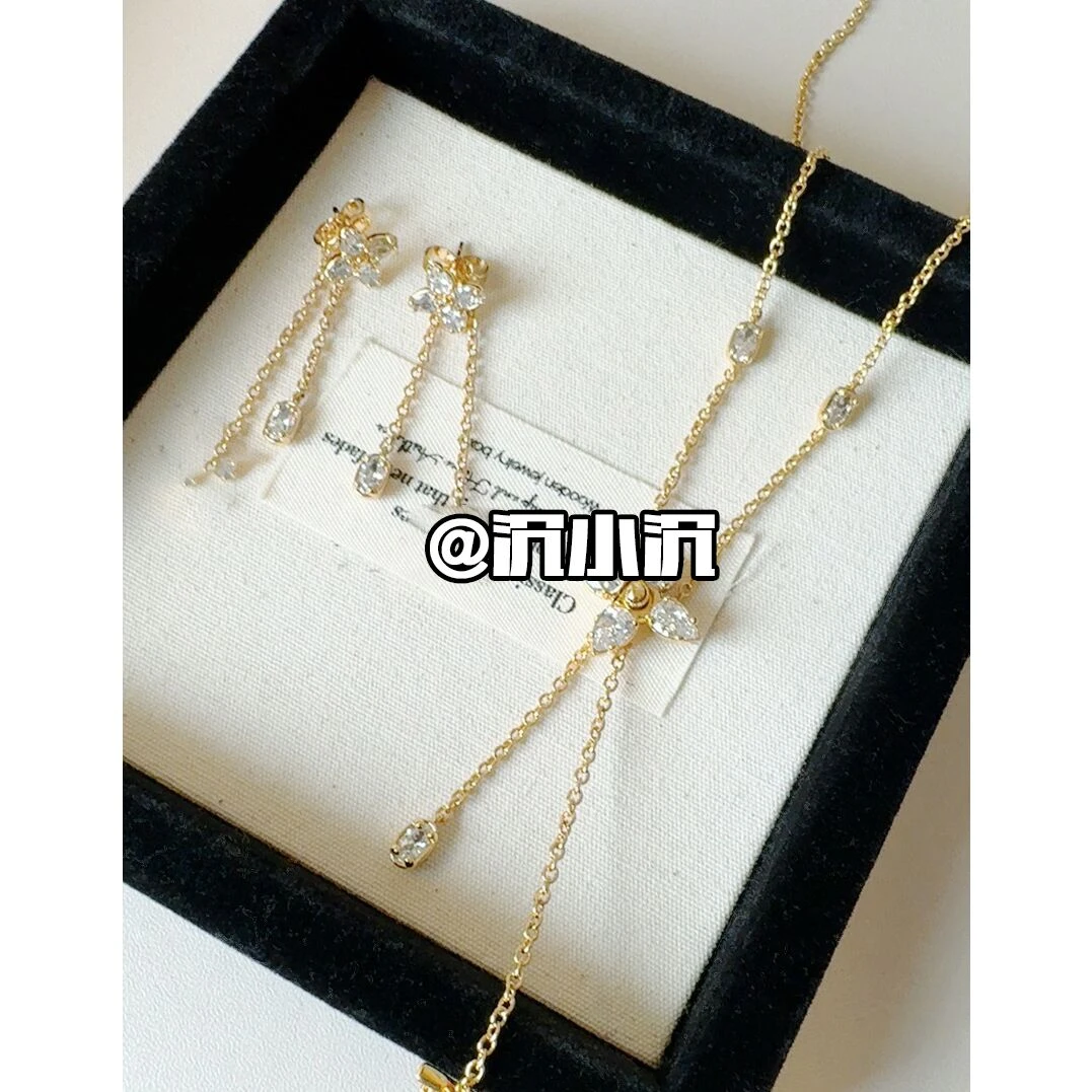 铜合金项链 【尖花流苏】L字母高版本气质百搭轻奢耳钉项链L28