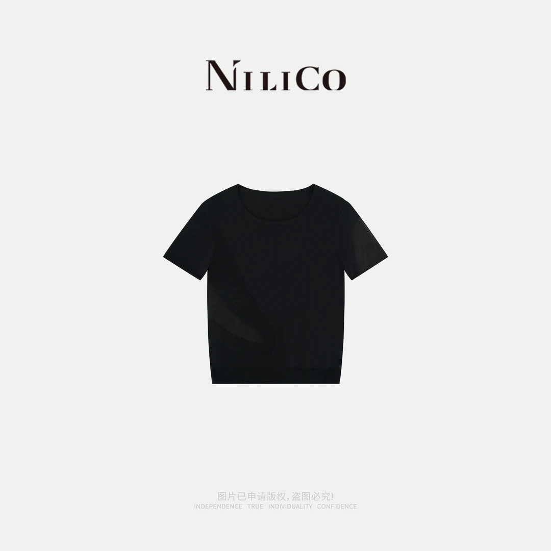 NILICO【娴静】夏季优雅百搭编织简约局部变化娄空遮肚显瘦气质上衣