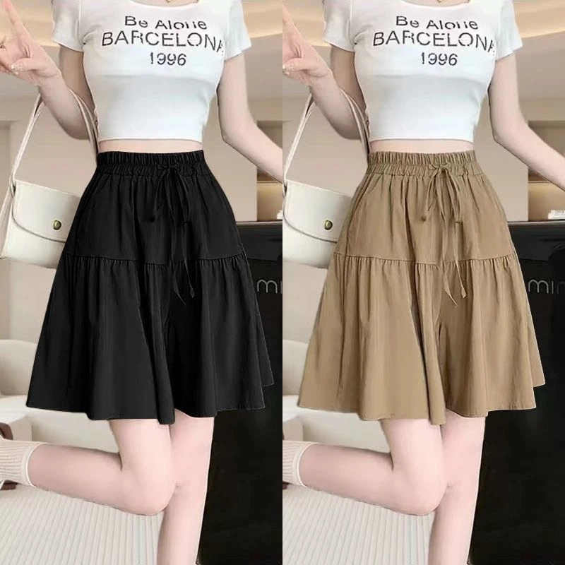 【促销】夏季薄款阔腿裤五分裤短裤女大码韩版休闲裤松紧腰抽绳裙裤