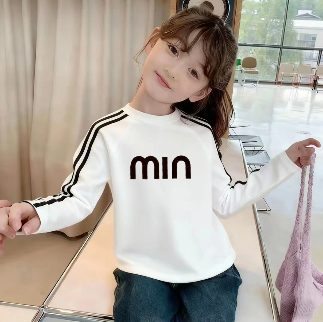 美式撞色三条杠圆领T恤女孩早秋季2025新款中大童短款修身上衣潮