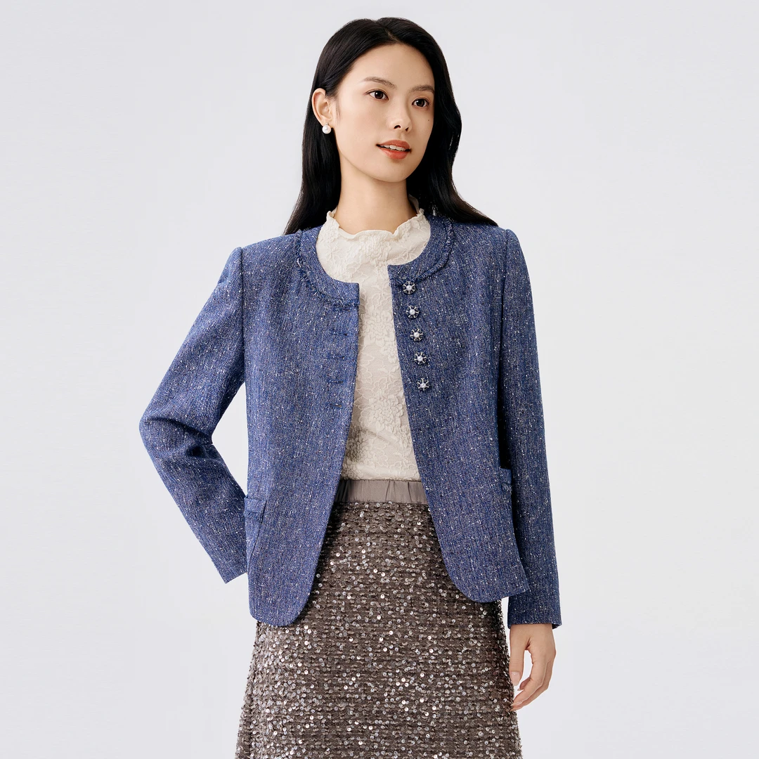 BuouBuou2025秋冬新品商场同款流苏毛边闪葱小香风外套女ALGC032