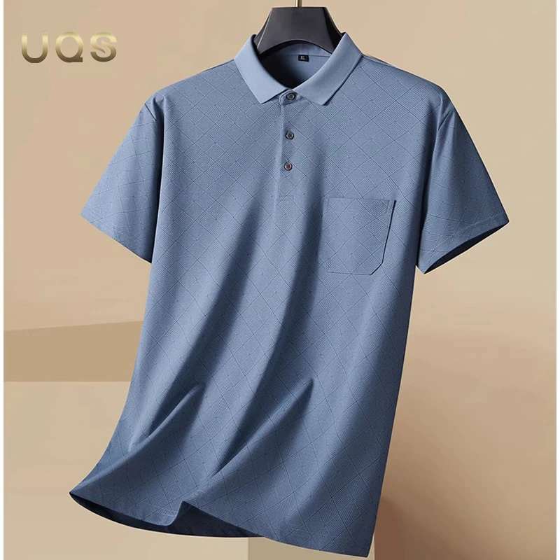 大码男士夏季宽松休闲薄款短袖POLO衫冰丝凉感翻领纯色简约日常款