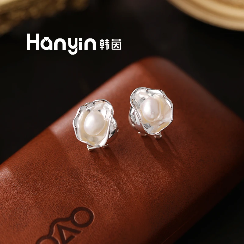 925银针韩版小众设计感ins风淡水珍珠纽扣耳钉