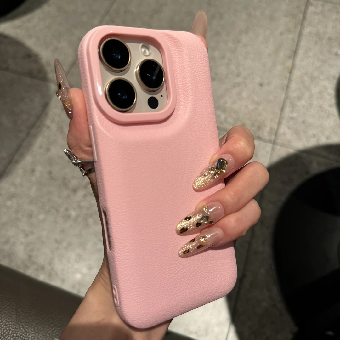 椭圆荔枝纹气囊适用苹果16promax手机壳iPhone15加厚14纯色13轻奢